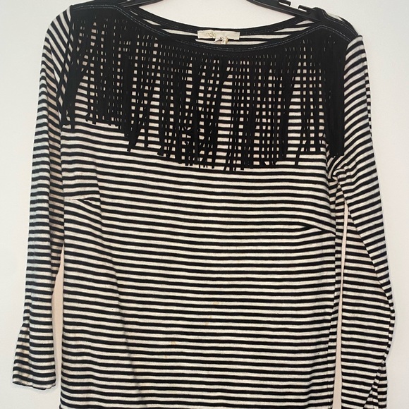 Maje 3/4 sleeve tee shirt with fringe - Picture 1 of 3